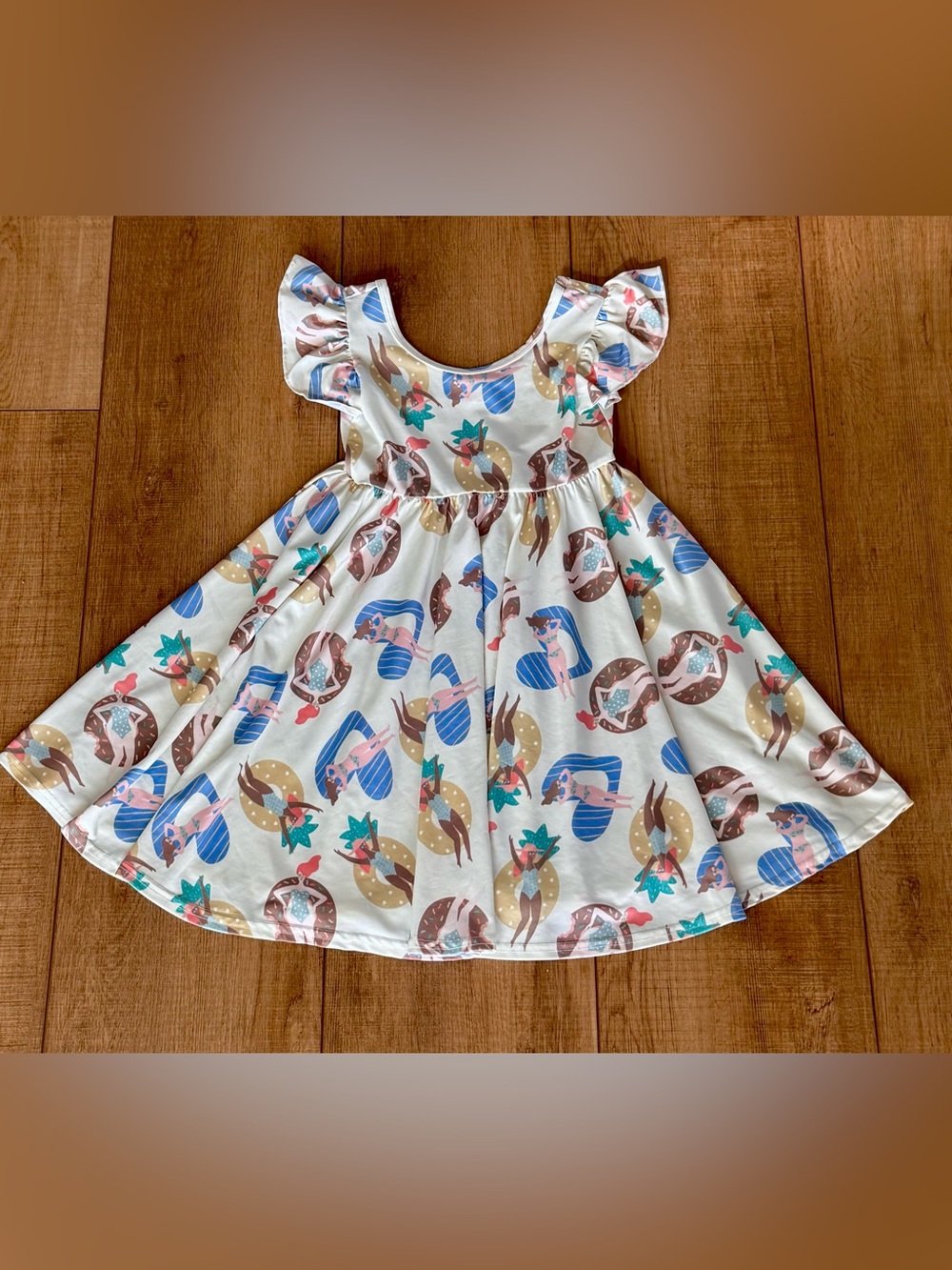 DotDotSmile Girls 5/6 Cream Retro Pool Float Ballerina Twirl Dress Soft Stretchy
